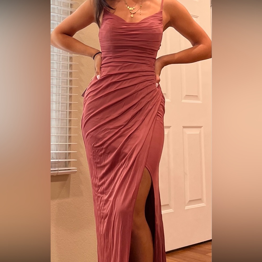Azazie Deandra Desert Rose Ruched Bridesmaids / Wedding Guest Dress - Picture 1 of 3
